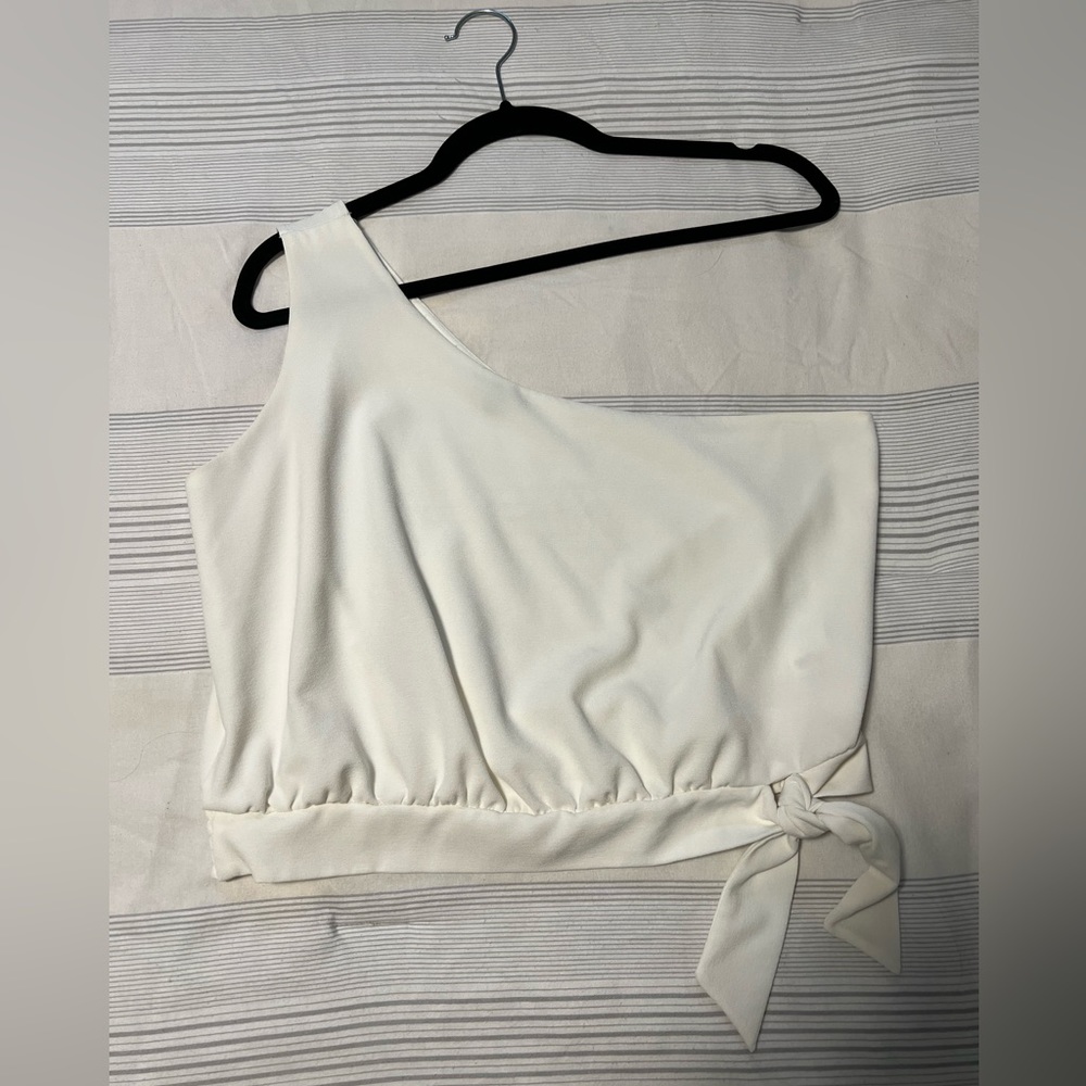 White, one shoulder crop top